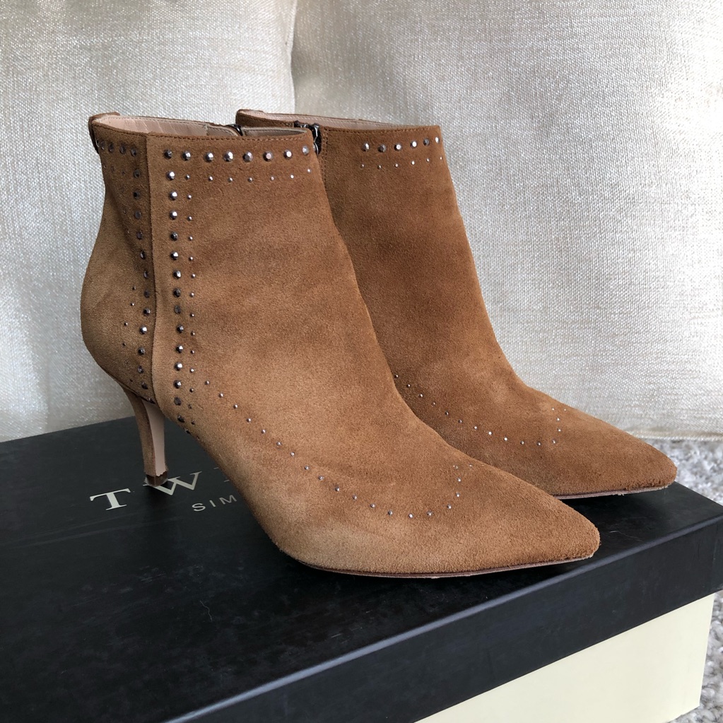 Twin-Set Suede Camel Booties, Size 6.5